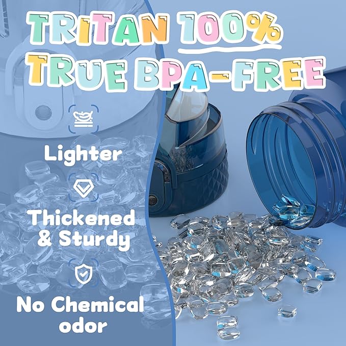 OLDLEY 17oz Kids Water Bottle for school Girls Boys, Motivational Water Bottles With Silicone Straw, Leak-Proof Tritan BPA-Free, Reusable water bottles for kids, Slate Blue