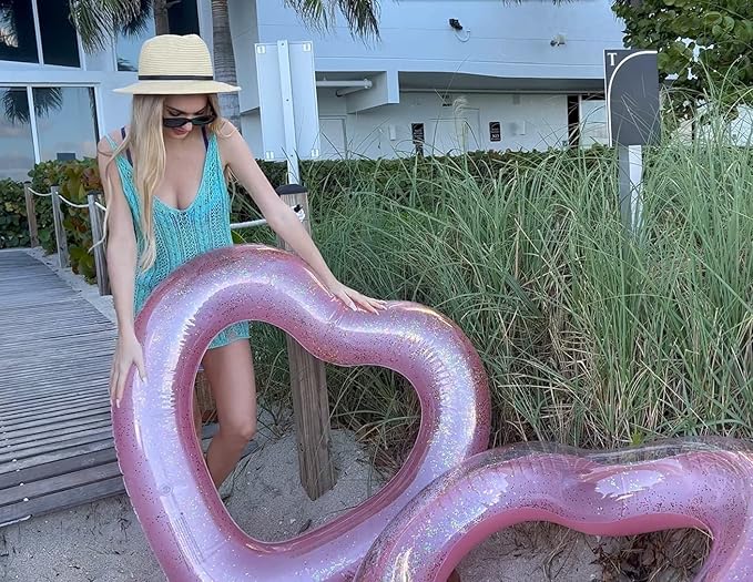 Inflatable Heart Pool Float, Sweet Love Swim Rings Float Loungers Tube for Summer Water Fun Beach Party Toys for Kids, Adults