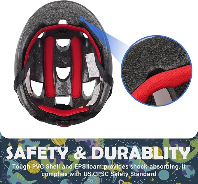 Kids Toddler Bike Helmet, Adjustable Boys Girl Helmets from Baby to Children(Age 1-8), Multi Sports for Bicycle Skate Scooter with LED Light