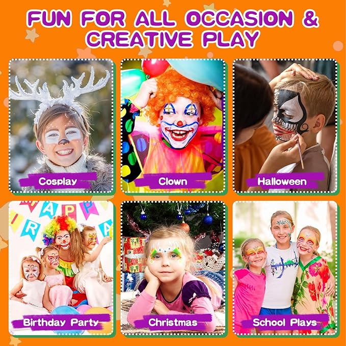 GOTIDEAL Face Painting Kit for Kids-20 Colors Water Activated Skin Face Paint Palette with Brushes,Stencils,Stickers,Glitter|Professional Facepaint Makeup kit for Halloween,Cosplay,Parties