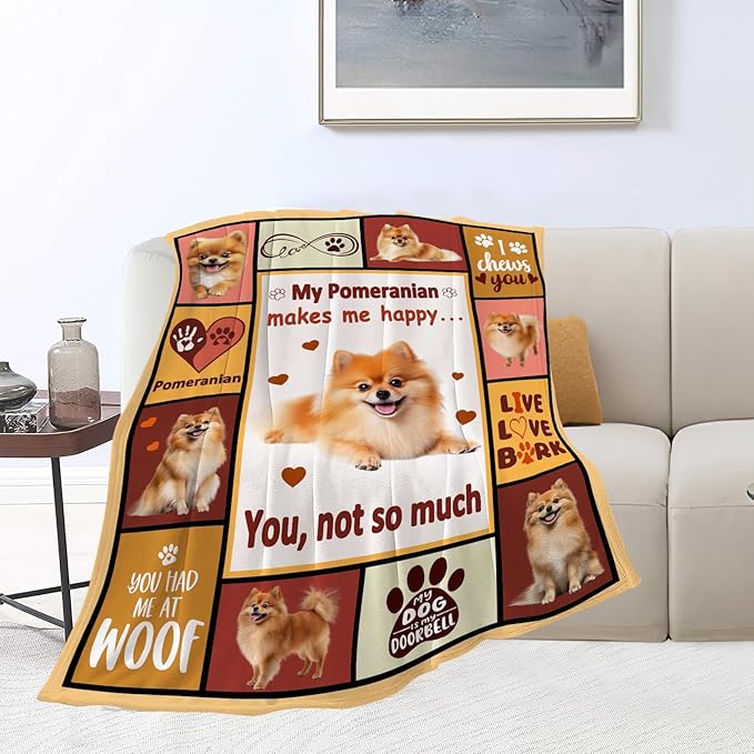 Pomeranian Gifts Blanket, Pomeranian Throw Blankets, Dog Mom Gift for Women Men Boys Girls Lover Adult Cozy Fleece Flannel Bedding Stuff Animal Plush for Couch Sofa Bed Decor 50"X40"
