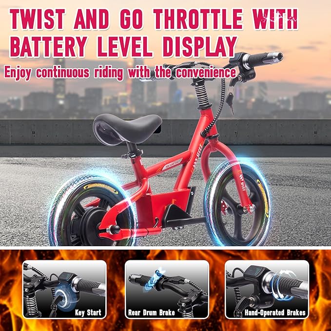 24V Kids Ride On Electric Dirt Bike, 150W Lightweight Electric Motorcycle with Height Adjustable PU Seater, Power Display, Key Start, Electric Balance Bike for Kids Age 3+