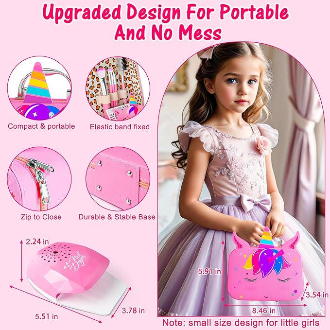 Kids Makeup Kit for Girl - 2 in 1 Kids Washable Makeup Toys & Nail Art Kit with Nail Dryer and Storage Case, Real Girl Makeup Set Birthday Gifts Toys for 3 -12 Year Old Girls, Pink