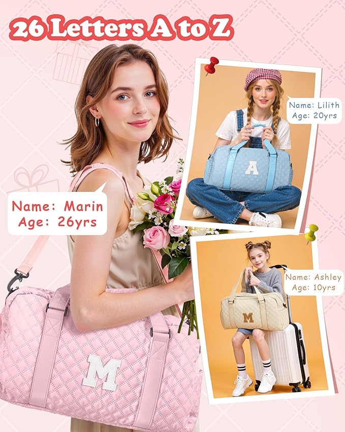 Duffel Bag, Girls Gift Bag Teens, Initial Travel Duffel Bag, Personalized Weekender Bag, Monogram Overnight Bag Gift for Grandmother,Tween Girls Gifts Daughter Gifts Niece Gifts, Mothers Gifts