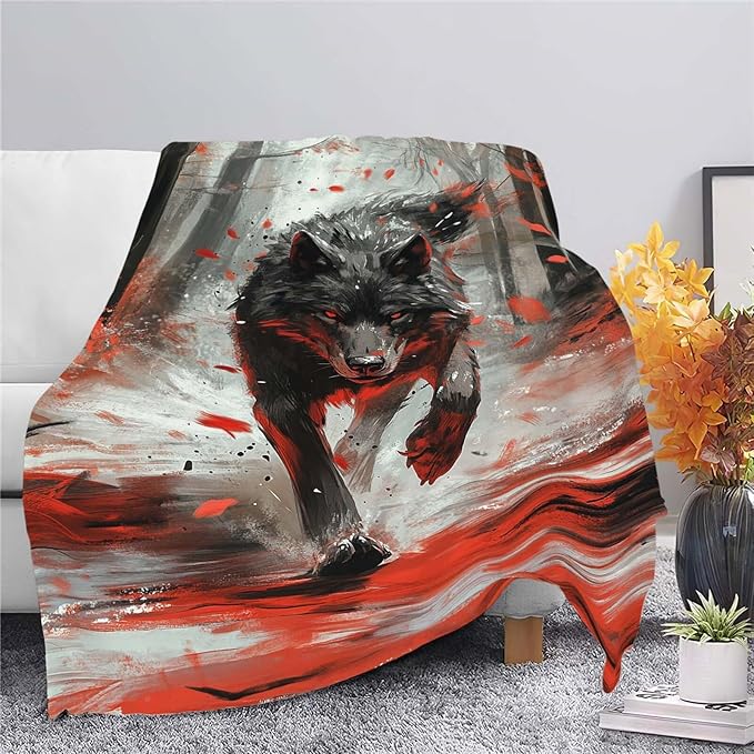 Wolf Throw Blanket Wolf Stuff Gifts for Kids Girls Boys Adults Women Man Soft Cozy Warm Plush Fluffy Fuzzy Fleece Blanket Decor 40''X50''