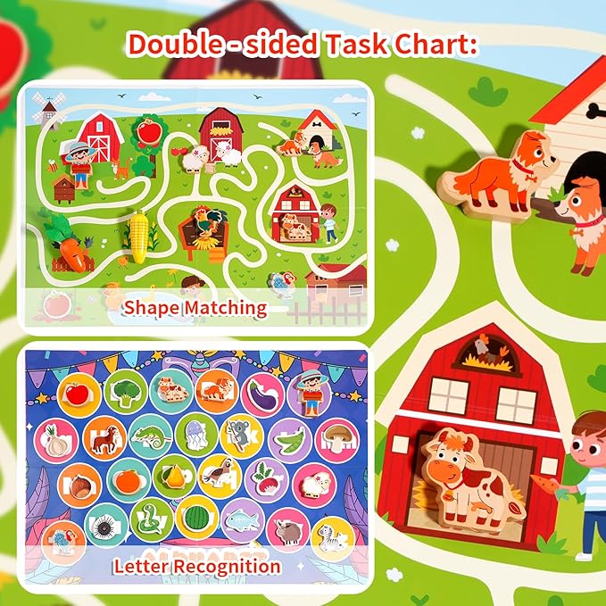 Montessori Toys for 2 3 4 5 Year Old Boys & Girls, Wooden Farm Sensory Toddler Toy,Preschool Learning Educational Activities Toys Fine Motor Skills Development, Ideal Birthday Gift Kids