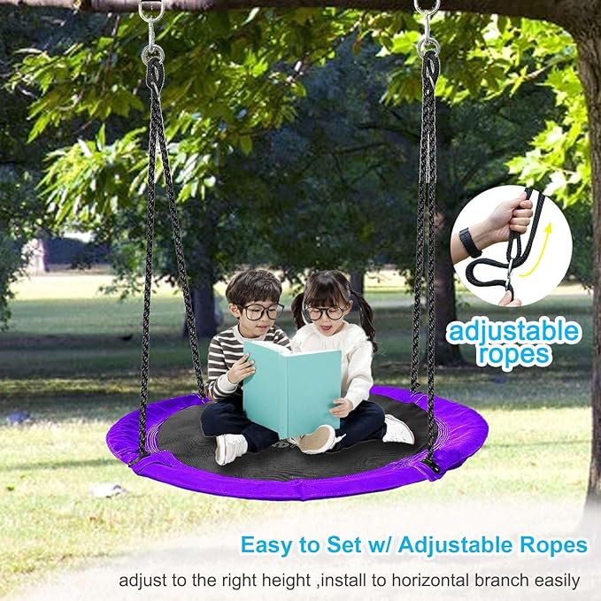 43 inch Saucer Tree Swing for Kids,Flying Round Swing Heavy Duty, Waterproof and All-Weather Resistant Textilene,Swivel,Adjustable Strong Ropes,Easy to Install,Outdoor Playground Backyard