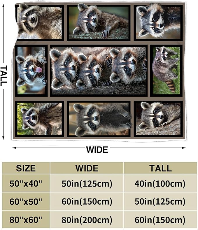 Raccoon Blanket Fleece Soft Warm Plush Raccoon Throw Blanket Lightweight Plush Fuzzy Cozy Wild Animal Blankets for Lover Kids Adult Suitable for Couch Sofa Bed 60"X50"