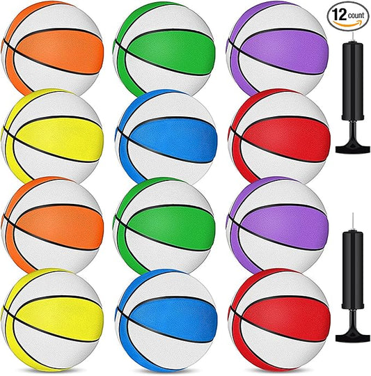 Wettarn 12 Pcs Mini Basketballs for Kids - Size 3 Colorful Rubber Basketball Bulk with Pump for Mini Hoop, Indoor Outdoor Practice, Game, Back to School Party, 7 Inch