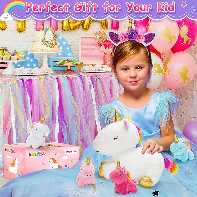 KMUYSL Toys for Girls Ages 0 1 2 3 4 5 6 7 8+ Years - Unicorn Mommy Stuffed Animal with 4 Baby Unicorns in Her Tummy, Soft Unicorn Plush Toys Set, Christmas Birthday Gifts for Baby, Toddler, Kids