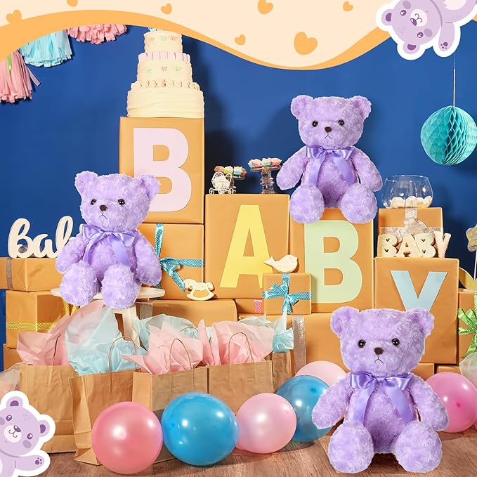 16 Inches Girl's First Bear Plush Stuffed Cute Bear Soft with Bow Plush Animal Toys for Girl Girlfriend Baby Shower Birthday Gifts Valentine Gifts(Purple)
