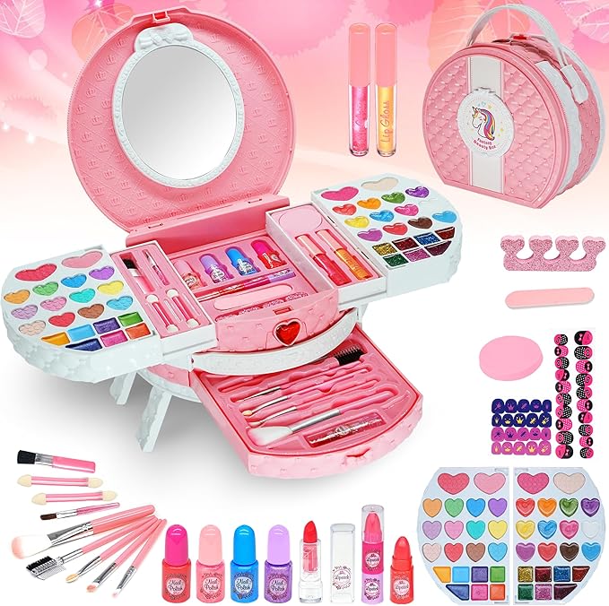 Kids Washable Makeup Girls Toys - Real Makeup Kit for Little Girls, Kid Make up Set for Toddlers Children Princess Dress Up Christmas Birthday Gifts Toys for 3 4 5 6 7 8 9 10 11 12 Year Old Girls