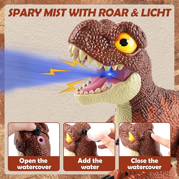Remote Control Dinosaur Toy for Kids, Best Birthday Gift for Boys 3-5 4-7 8-12 Years Old, Realistic RC Walking Dinosaur with Light, Sound, Spray and 2.4GHz Remote Control