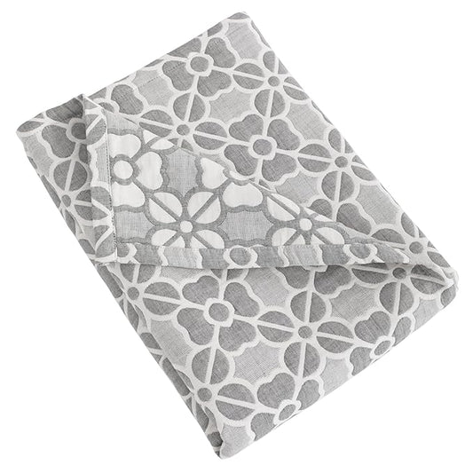 NTBAY 3 Layer Toddler Blanket, Muslin Cotton Jacquard Bed Blankets, Lightweight Thermal Baby Blanket, Super Soft and Warm Crib Blanket for All Seasons, Decoration Gift, 30"x40", Grey Clover