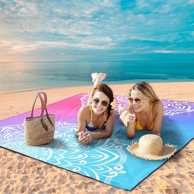 Beach Blanket Waterproof Sandproof Beach Mat 79" X 83"/10'x9'for 2-8 Adults Quick Drying Outdoor Picnic Mat Beach Accessories for Travel, Camping, Hiking