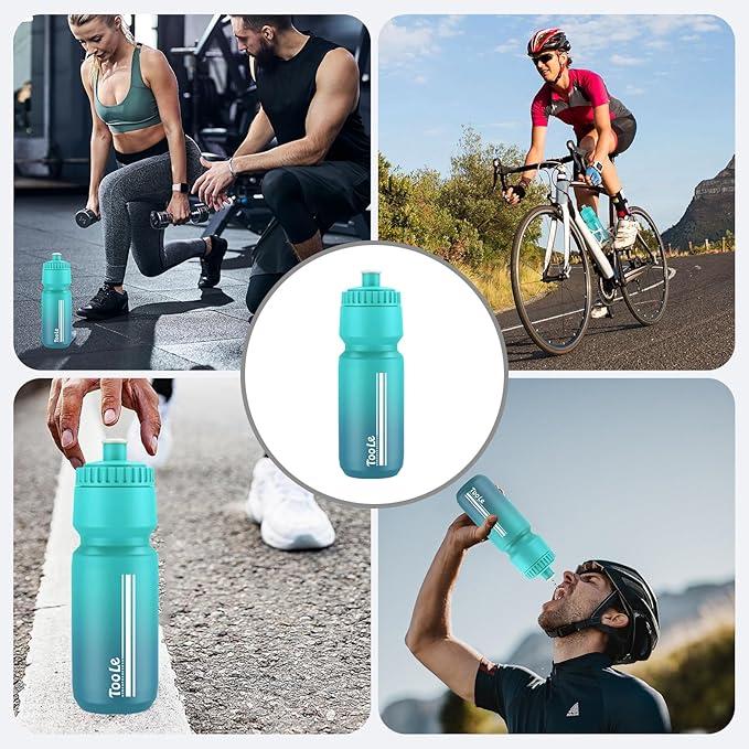 TooLe 24 Oz Bicycle Squeeze Water Bottle,Bike Water Bottle Leakproof BPA Free with Capacity Scale Pull Top Lid, Reusable, for Bicycle, Gym,Camping, Hiking