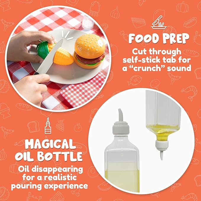 27 PCS Kids BBQ Grill Playset Backyard Barbecue Play Grill Toy Set for Toddlers, Play Food Sets for Kids Kitchen