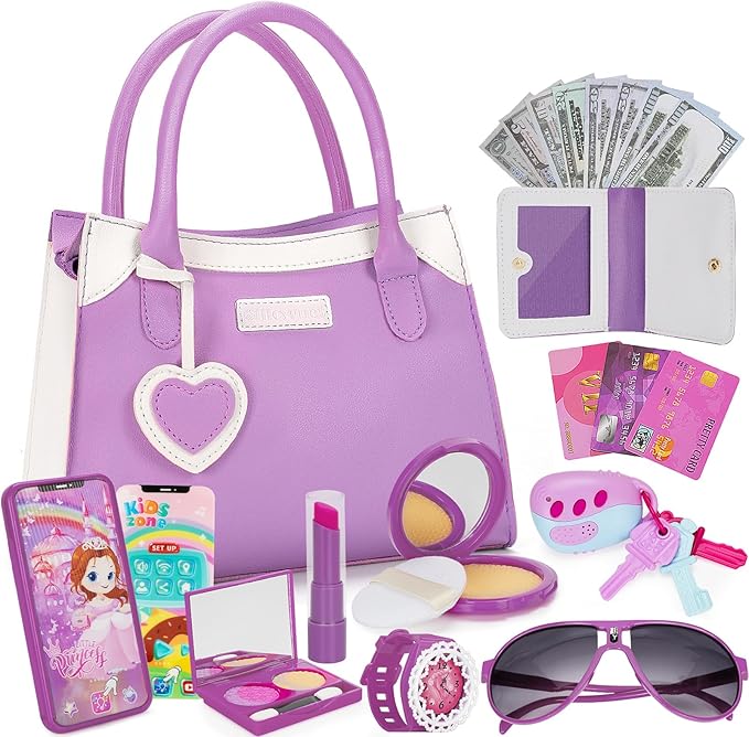 Officygnet Girls Toys for 3 4 5 6 7 8 Year Old - Pretend Princess Play Purse Toys for Little Girl, Toddler Purse with Accessories, Kids Toy Purse Birthday for Girls Ages 2-4 3-5 4-5 6-8 (Purple)