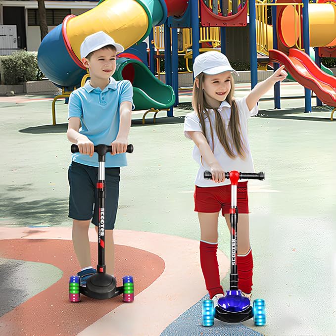 LENOGE Kids Scooter, Toddler Scooter with 3 Flashing LED Big PU Wheels Kick Scooter for Kids Folding Adjustable Height Kick Scooter Toys for Ages 3-6 Boys Girls