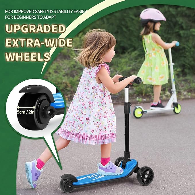 Besrey Kick Scooter for Kids Ages 3-10, 3-Wheel Folding Scooter with Adjustable Height, LED Light Wheels, Extra Wide Deck for Outdoor Activities