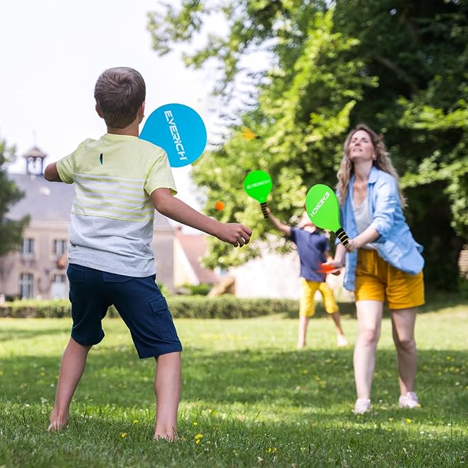 EVERICH Toss and Catch Ball Game Set & Paddle Ball Set, 4 Paddles 4 Balls 4 Birdies for Kids Teens Adults, Outdoor Indoor Beach Yard Pool Toy Games for Family Fun, All-Season Play Birthday Easter Gift