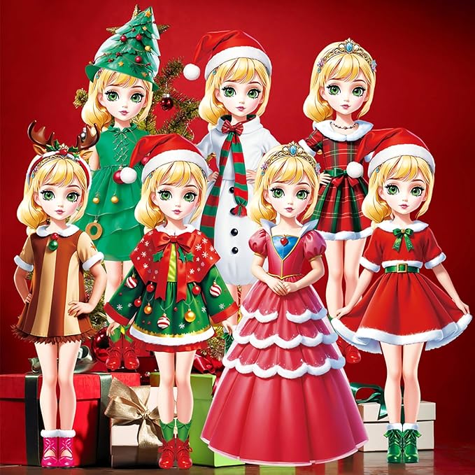 Christmas Magnetic Dress Up Dolls for Girls, Santa's Helper & Elf Princess Dress Up Toy Set with 3D Winter Scene, Travel Christmas Activity, Perfect Holiday Birthday Gift for Toddler Girls Ages 3-7
