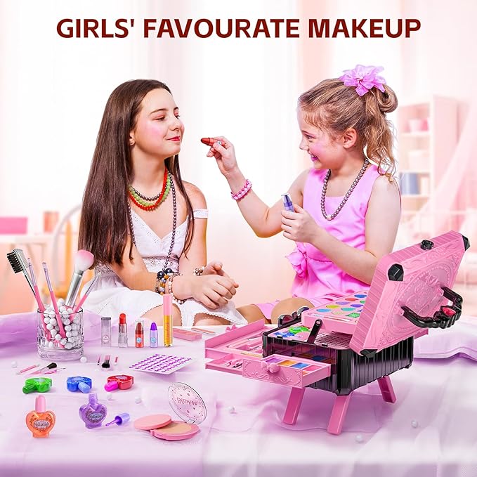 Kids Makeup Sets for Girls - Pretend Make Up Kits Real Washable Princess Toys with Mirror, Real Dressing Table with Stand Play Makeup Toys for 3 4 5 6 7 8-12 Year Old Girls Birthday & Christmas