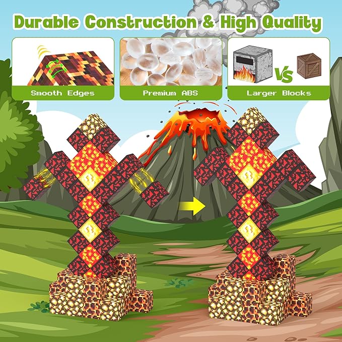 Magnetic Blocks 216Pcs Volcano Style, Learning Toys for Kids Ages 3-8,Birthday Gifts for Boys and Girls