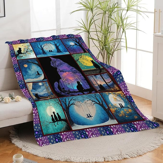 Black Cat Throw Blanket Black Cat Stuff Gifts for Kids Girls Boys Adults Women Men Soft Cozy Warm Plush Fluffy Fuzzy Fleece Blanket Decor 60''X80''