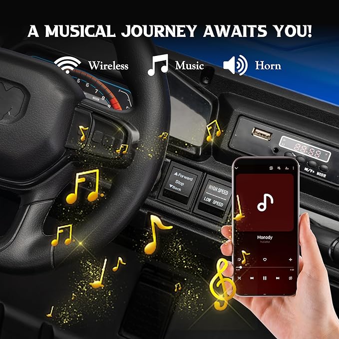 24V 2 Seater Ride on UTV Car, 4WD Ride on Toys for Kids with Remote Control, Shock Absorbers, LED Lights, Music, Off-Road Electric Car for Kids Boys Girls (Blue)