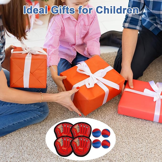 GOLDGE 4pcs Sticky Toss and Catch Ball Game Set for Kids - Baseball Glove Mitt Included - Ideal Sports & Outdoor Toys for Boys Aged 3 to 12