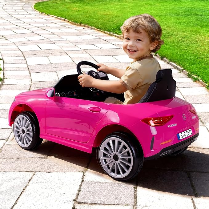 12V Kids Ride On Car with 2.4G Remote Control,Battery Powered Electric Car Ride On Vehicle Double Doors, 5 Point Safety Belt,LED Light (Big-Pink)