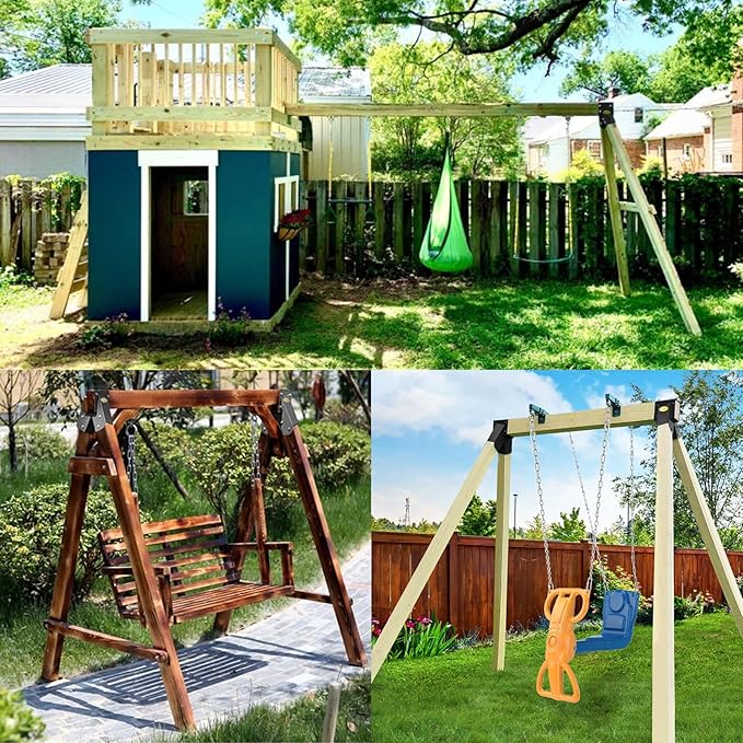 BETOOL Swing Set Brackets - 2pcs A Frame Swing Bracket Hardware with All Mounting Accessories (Black)