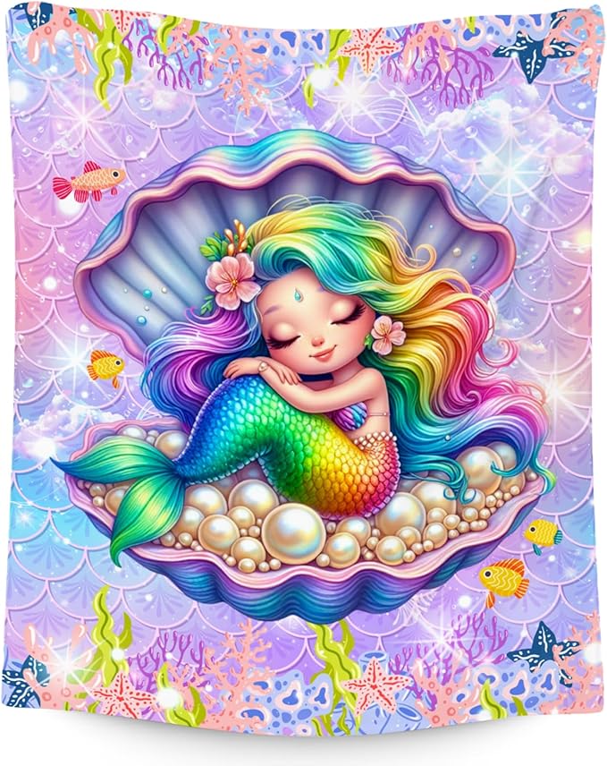 Girls Blanket Gifts, Mermaid Blanket for Girls, Mermaid Gifts for Kids, Fluffy Flannel Throw for Sofa Living Room, 60"x80"