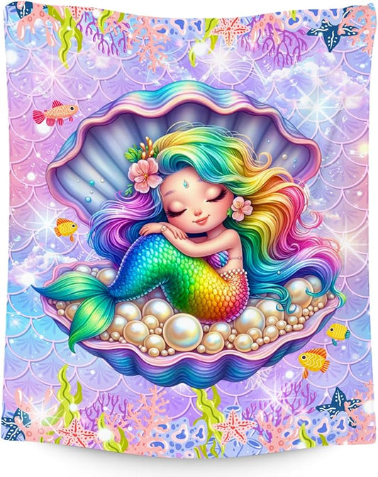 Girls Blanket Gifts, Mermaid Blanket for Girls, Mermaid Gifts for Kids, Fluffy Flannel Throw for Sofa Living Room, 50"x60"