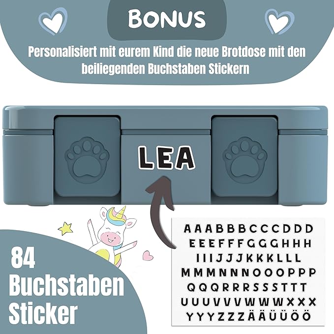 BEARFOOT Kids Lunch Box with Compartments – Compact & Lightweight | Leak-Proof, BPA-Free, Dishwasher & Microwave Safe | Hand-Drawn Design for Preschool, School, Travel (Dog & Cat Blue, 2.75 Cups)