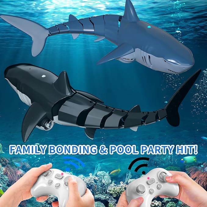 2.4GHz Remote Control Shark Toy for Pool, 1:18 Scale High Simulation RC Shark with Light & Spray Water, Electric Remote Controlled Swimming Water Toy Boat for 4 5 6 7 Year olds Kid Boys Girls