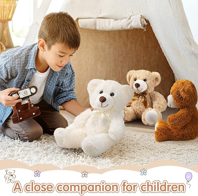 Zhanmai 18 Pcs 14 Inch Bears Stuffed Animal 2025 Graduation Gifts Bulk Plush Bear Toys for Birthday Baby Shower Party Favor(Light Brown, Dark Brown, White)