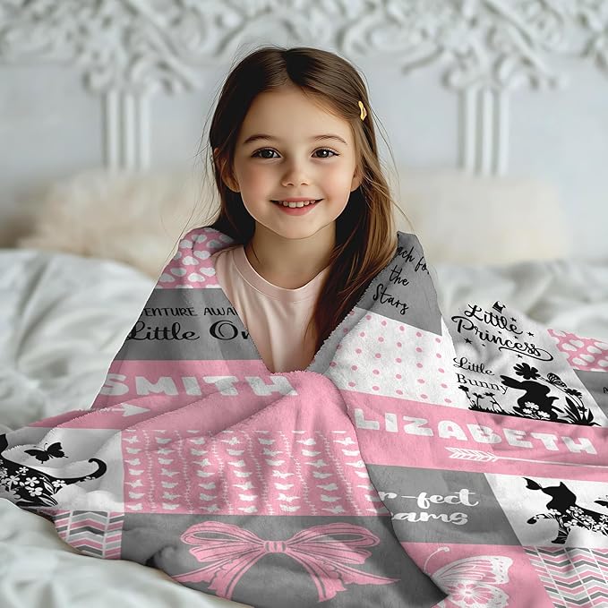 Custom Baby Girl Blanket with Name Personalized Soft Throw Blanket Gift for Newborn, Toddler, Teens to Adult for Birthday, Baby Shower, Christmas (A-design01)
