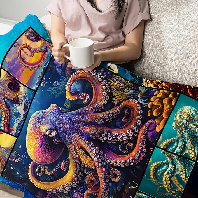 Octopus Throw Blanket Ultra Soft Flannel Blanket Gifts for Women Girls Men Boys Lightweight Cozy Blankets Gift for Women and Men Couch Sofa Bed 60" x 50"