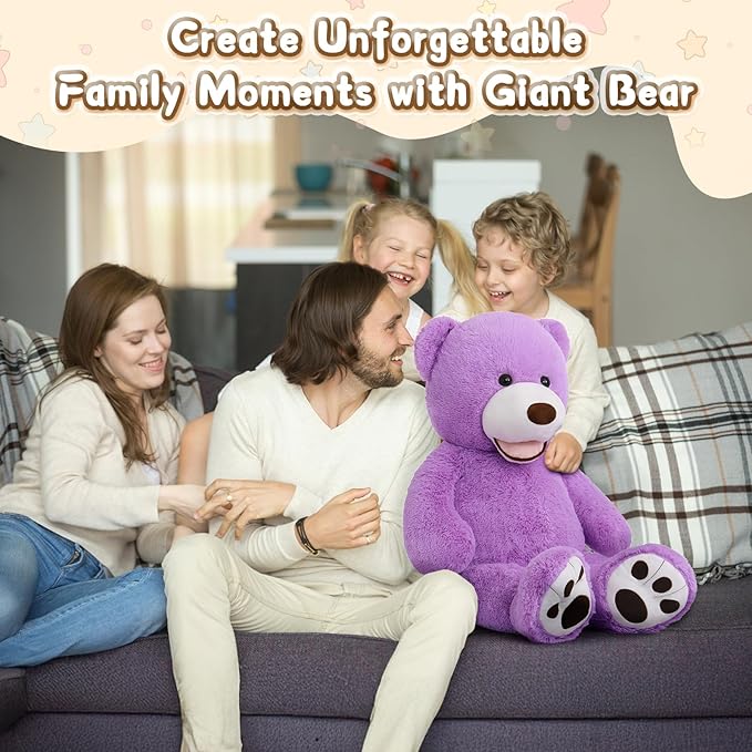 MorisMos Giant Teddy Bear, 39inch Large Stuffed Animals with Big Footprints Plush Stuffed Bears Gift for Kids, Purple