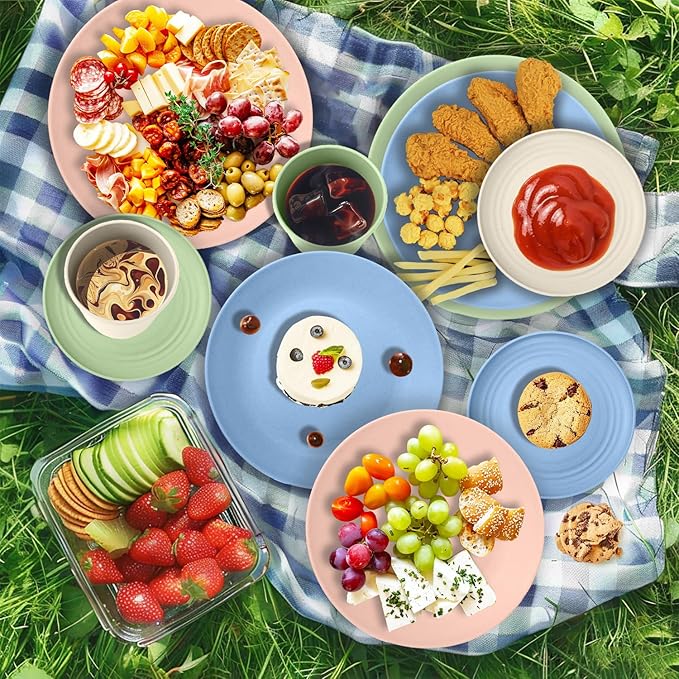 Wrova Wheat Straw Dinnerware Sets 40PCS, Unbreakable Plates and Bowls Sets Service for 8, Microwave and Dishwasher Safe Dish Set, Dinning Plates/Cereal Bowls/Drinking Cups for Kitchen,Camping-Nordic