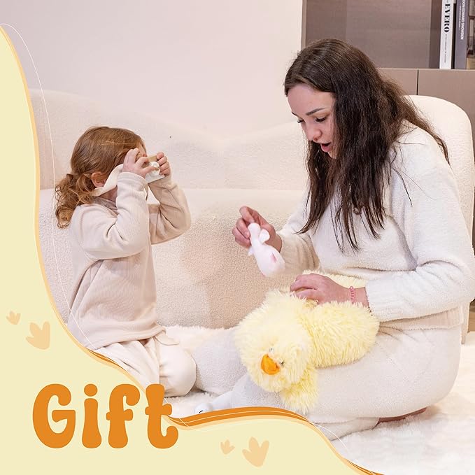 4Pcs Fluffy Duck Plush Toys, 20" Mommy Duck Stuffed Animal with 3 Ducklings Inside, 2.6lbs Weighted Stuffed Animal with babies Inside, Soft Farm Animal Plush for Kid on Birthday Children's Day