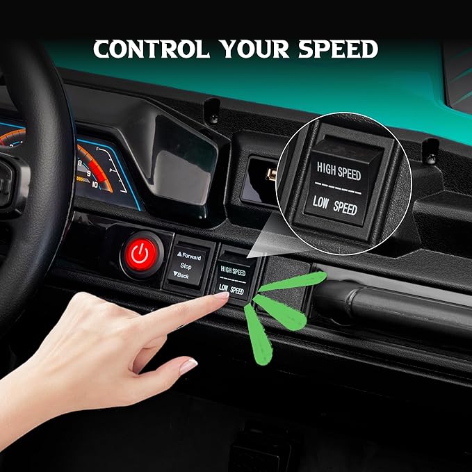 24V 2 Seater Ride on UTV Car, 4WD Ride on Toys for Kids with Remote Control, Shock Absorbers, LED Lights, Music, Off-Road Electric Car for Kids Boys Girls (Green)