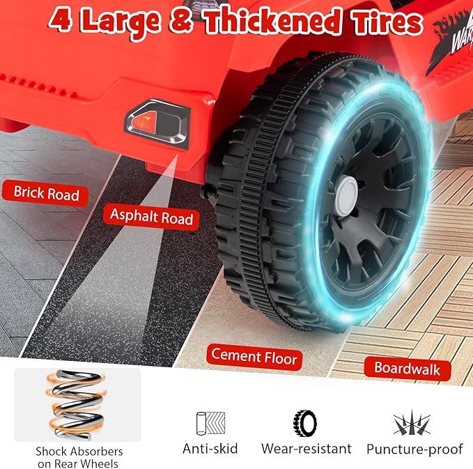 Costzon Kids Ride on Car Truck, 12V Electric Vehicle w/Foldable Mirrors, 3 Speeds, LED Lights, Music & Horn, Ride on Toys Remote Control Car for Toddlers, Boys & Girls (Red,34" × 23" × 21")