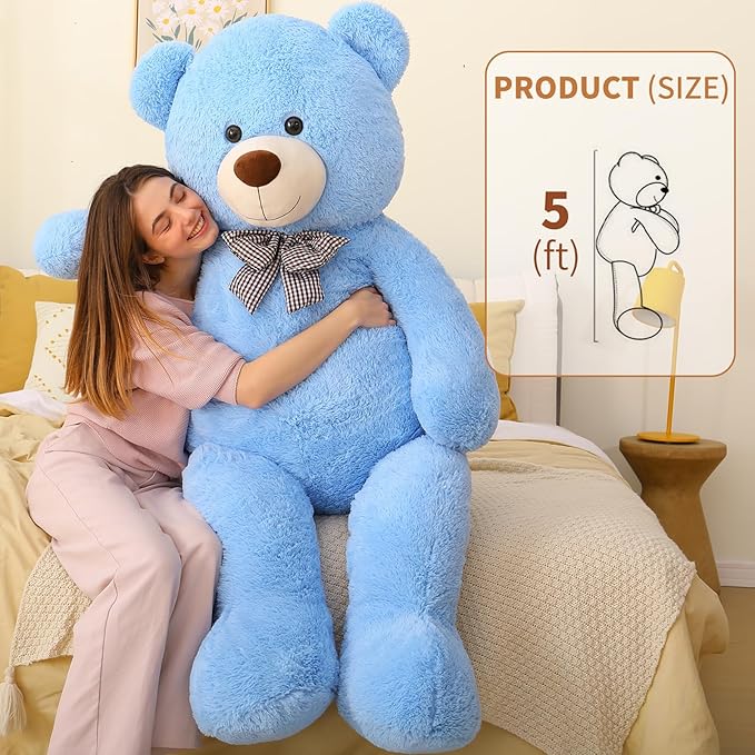 MaoGoLan Giant Teddy Bear Plush, Life Size Large Teddy Bear Stuffed Animal 5 Feet,Soft and Fluffy Big Teddy Bear Gift for Baby Shower,Christmas,Valentines,Blue