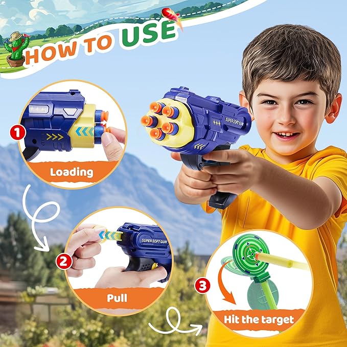 2-Player Shooting Game Toy, Foam Dart Toy Gun with Auto Reset Rotating Shooting Target, Ideal Gift for Kids Ages 6,7,8,9,10+ Green