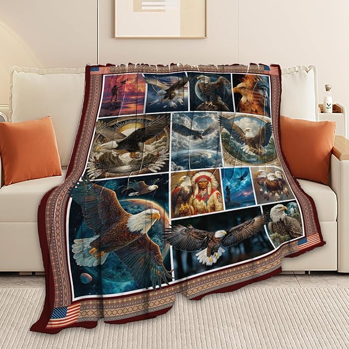 Bald Eagle Throw Blanket Native American Eagle Stuff Gifts for Kids Girls Boys Adults Women Men Soft Cozy Warm Plush Fluffy Fuzzy Fleece Blanket Decor 40''X50''