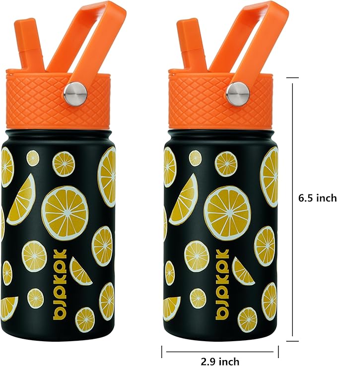 BJPKPK Insulated Water Bottle with Straw Lid, 15 oz Stainless Steel Metal Water Bottles, Reusable Leak Proof BPA Free Thermo, Flask, Cups - Lemon