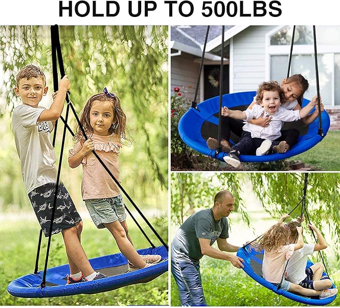 RedSwing 43" Flying Saucer Swing for Kids Outdoor, Large Round Tire Swings for Trees and Swingset, Strong Heavy Duty for Outside Playground, 500LBS Weight Capacity, Blue
